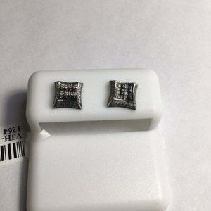 Unisex 925 Silver 0.07CT Genuine Diamond small Earrings 7mm square